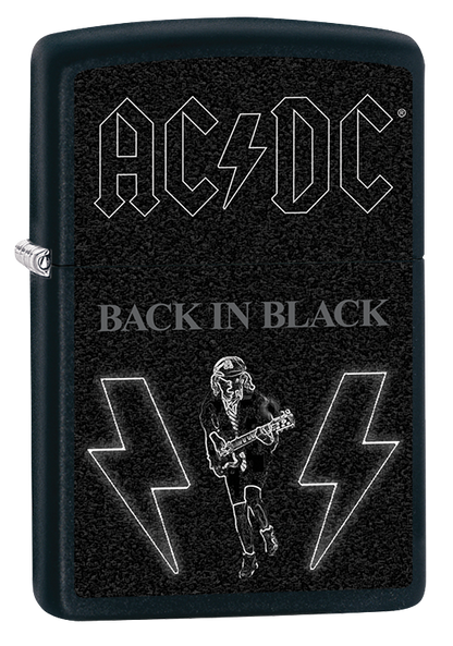 Vue de trois quarts du briquet tempête Zippo AC/DC®