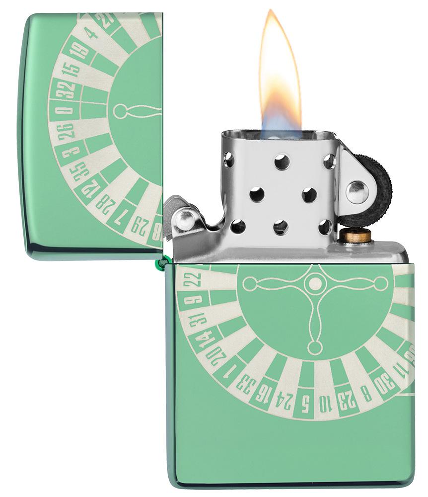 Roulette Design High Polish Green Windproof Lighter 360 Laser Engrave