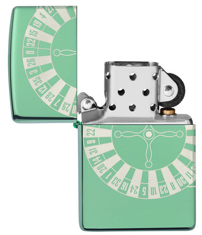Roulette Design High Polish Green Windproof Lighter 360 Laser Engrave