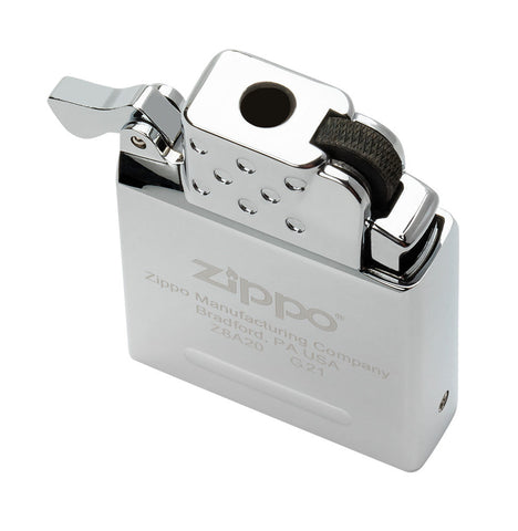 Zippo Butane Gas Insert with Yellow Flame Top View ¾ Angle