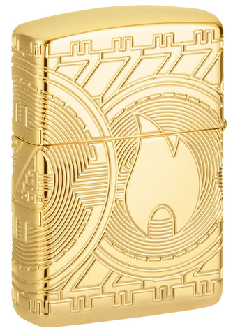 Zippo Lighter rear View ¾ Angle Currency Design representing the Zippo flame on a coin with arcs of circles in deep engraving