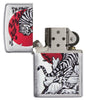 Asian Tiger Brushed Chrome Windproof Lighter with its lid open and unlit