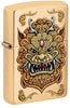 ¾ view of the windproof lighter Foo Dog Design, showing an imperial golden lions in the style of chinese art.