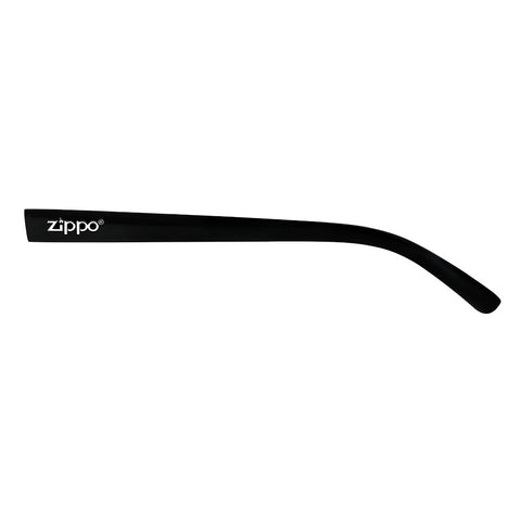 Zippo Glasses Temple Front View in Black with White Zippo Logo
