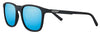 Zippo Sunglasses Front View ¾ Angle With Light Blue Lenses And Narrow Square Frame In Black With White Zippo Logo