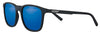 Zippo Sunglasses Front View ¾ Angle with Dark Blue Lenses and Narrow Square Frame in Black with White Zippo Logo
