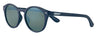 Zippo sunglasses front view ¾ angle with round lenses and wide temples in blue with white Zippo logo