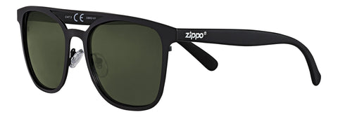 Side view of the Sunglasses bridge angular black Black frame and green lenses