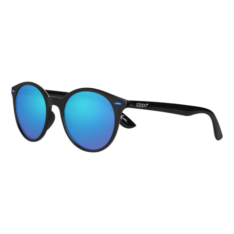 Front View 3/4 Angle Zippo Sunglasses Panto Blue Lenses With Black Frames