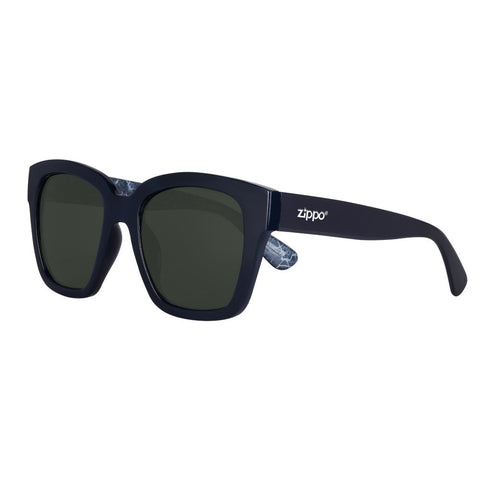 Front View 3/4 Angle Zippo Sunglasses Large Black Lenses With Blue Frames