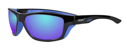 Front View 3/4 Angle Zippo Sunglasses Blue Lenses With Blue-Black Frames