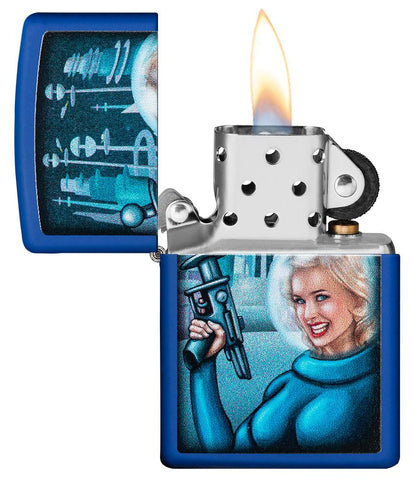 Retro Futuristic Royal Blue Matte  Colour Image Design Windproof Lighter 